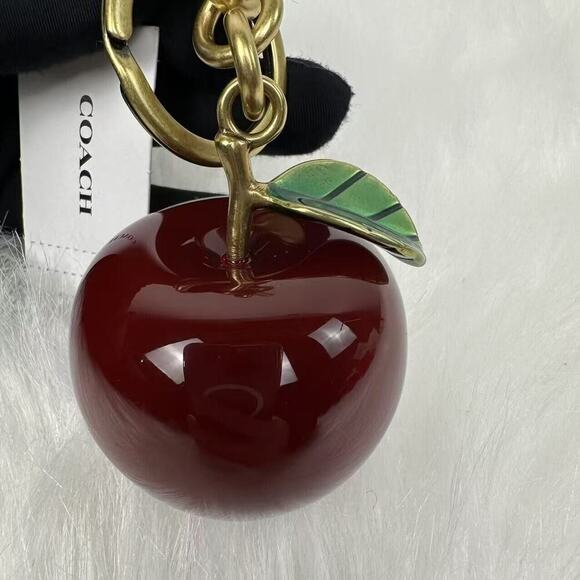 Coach Small Resin Apple Bag Charm In Brass / Red Multi NWT CY399 - Picture 5 of 9